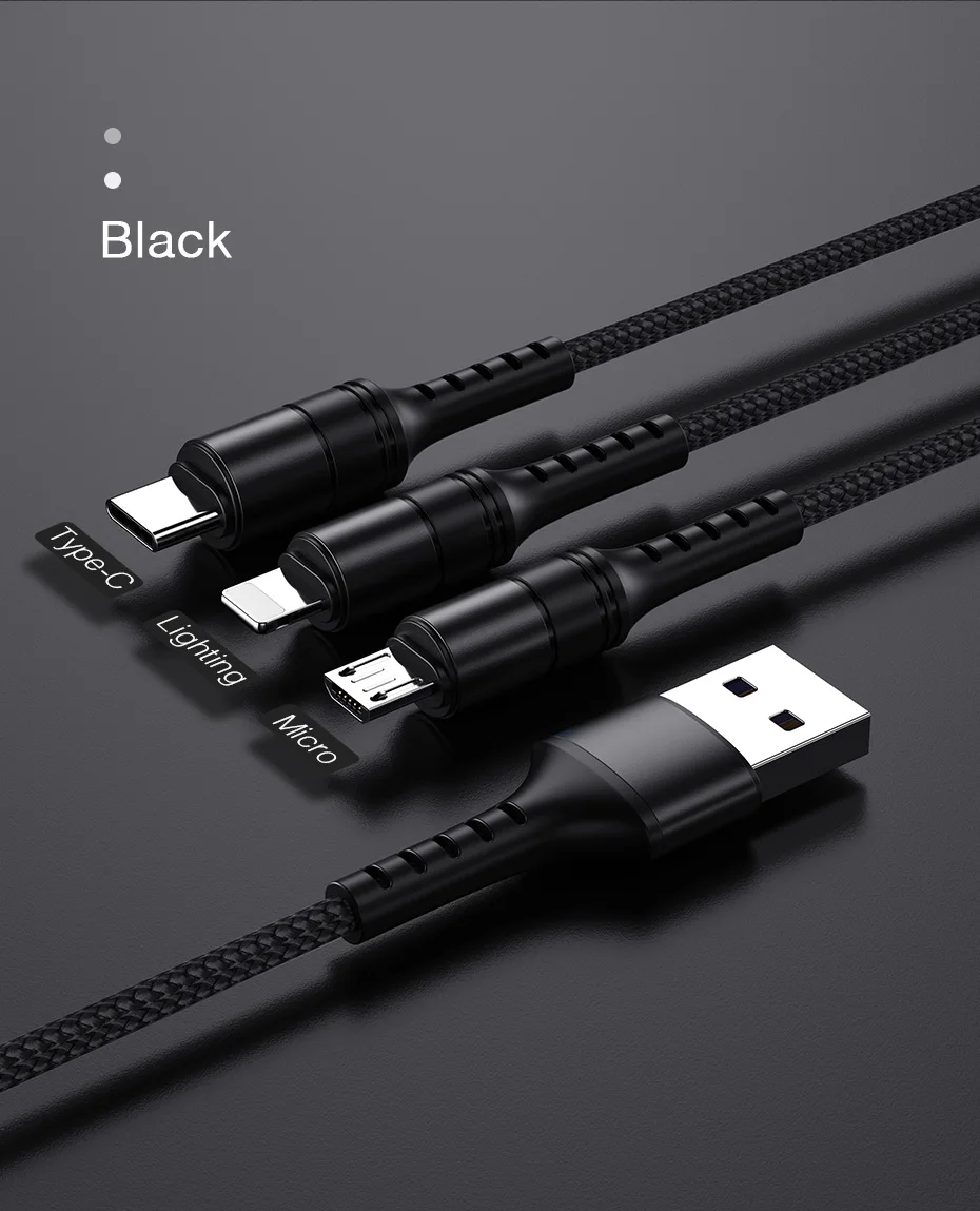 ROCK 3 в 1 USB кабель 3A для мобильного телефона Micro usb type C кабель зарядного устройства для iPhone XR XS Max X huawei USB C провод для быстрой зарядки