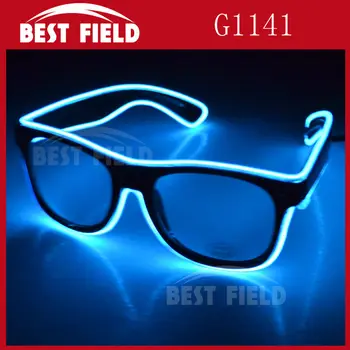 

Free shipping 20pcs/lot El Wire Glow Sun Glasses Led DJ Bright Light Safety Light Up Multicolor Frame Voice control led glasses