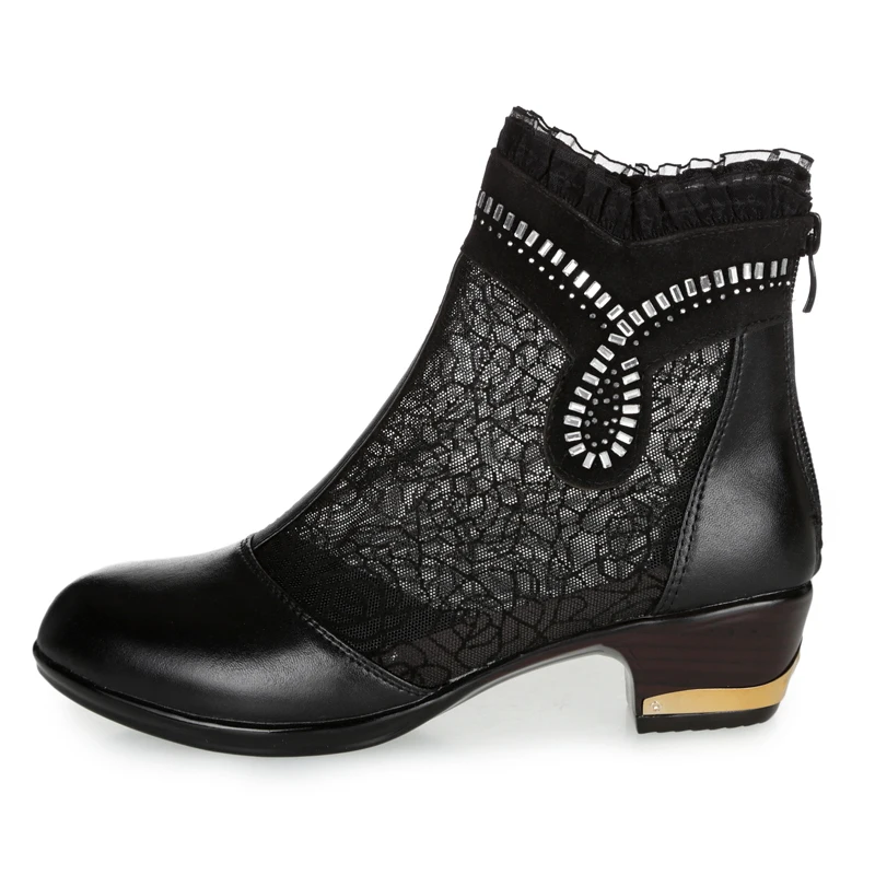GKTINOO/ г. Летние женские ботинки из сетчатого материала обувь из натуральной кожи с открытым носком Модные сандалии ботильоны размера плюс