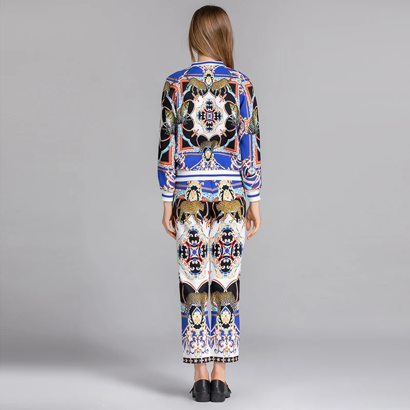 MoaaYina модный дизайнерский комплект весенние женские с длинным рукавом на молнии в полоску с принтом винтажные элегантные топы + 3/4 узкие
