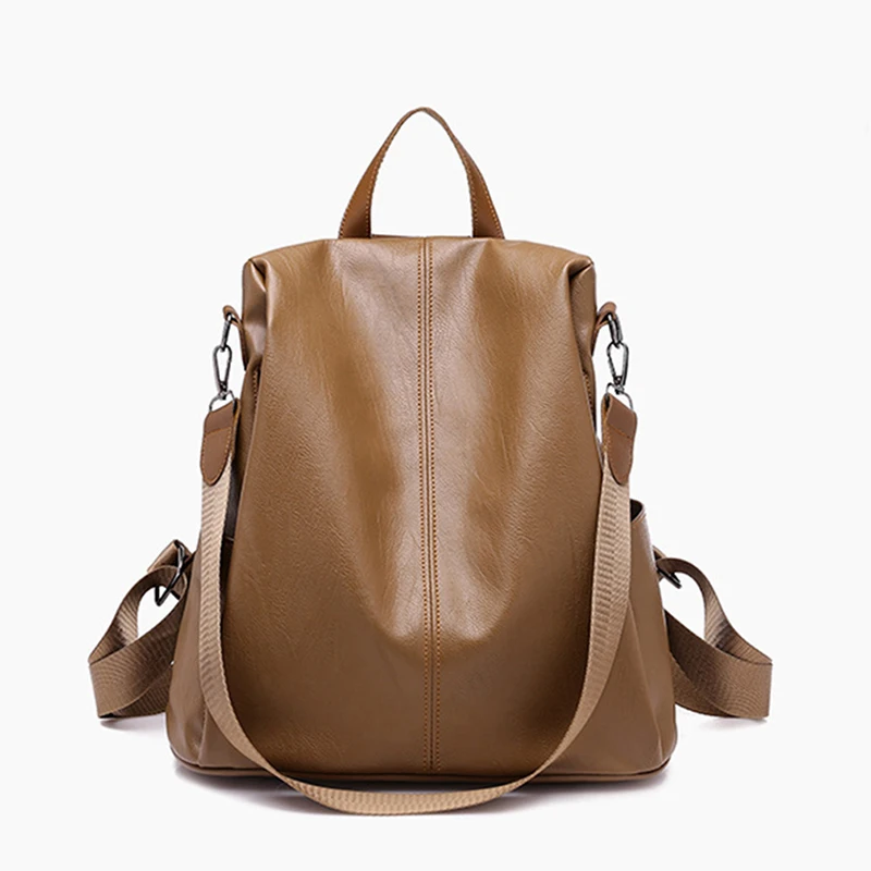 Модный повседневный женский рюкзак из искусственной кожи с защитой от краж, рюкзаки высокого качества, женские рюкзаки большой вместимости, школьная сумка на плечо двойного назначения - Цвет: Brown