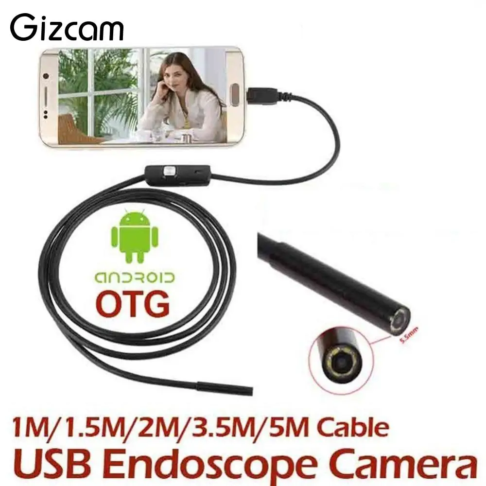 

Gizcam 1/1.5/2/3.5/5m OTG Android Endoscope Inspection USB Borescope LED Tube Mini Camera Scope Car endoscope For smart phone