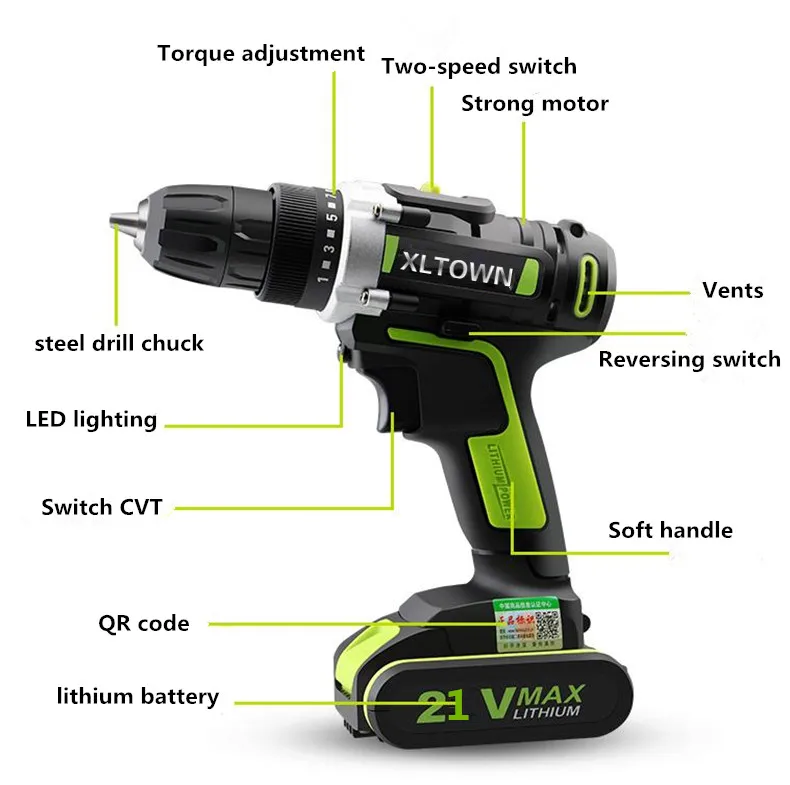 XLTOWN 21V электрическая отвертка литиевая батарея перезаряжаемая Бытовая многофункциональная беспроводная электродрель инструменты