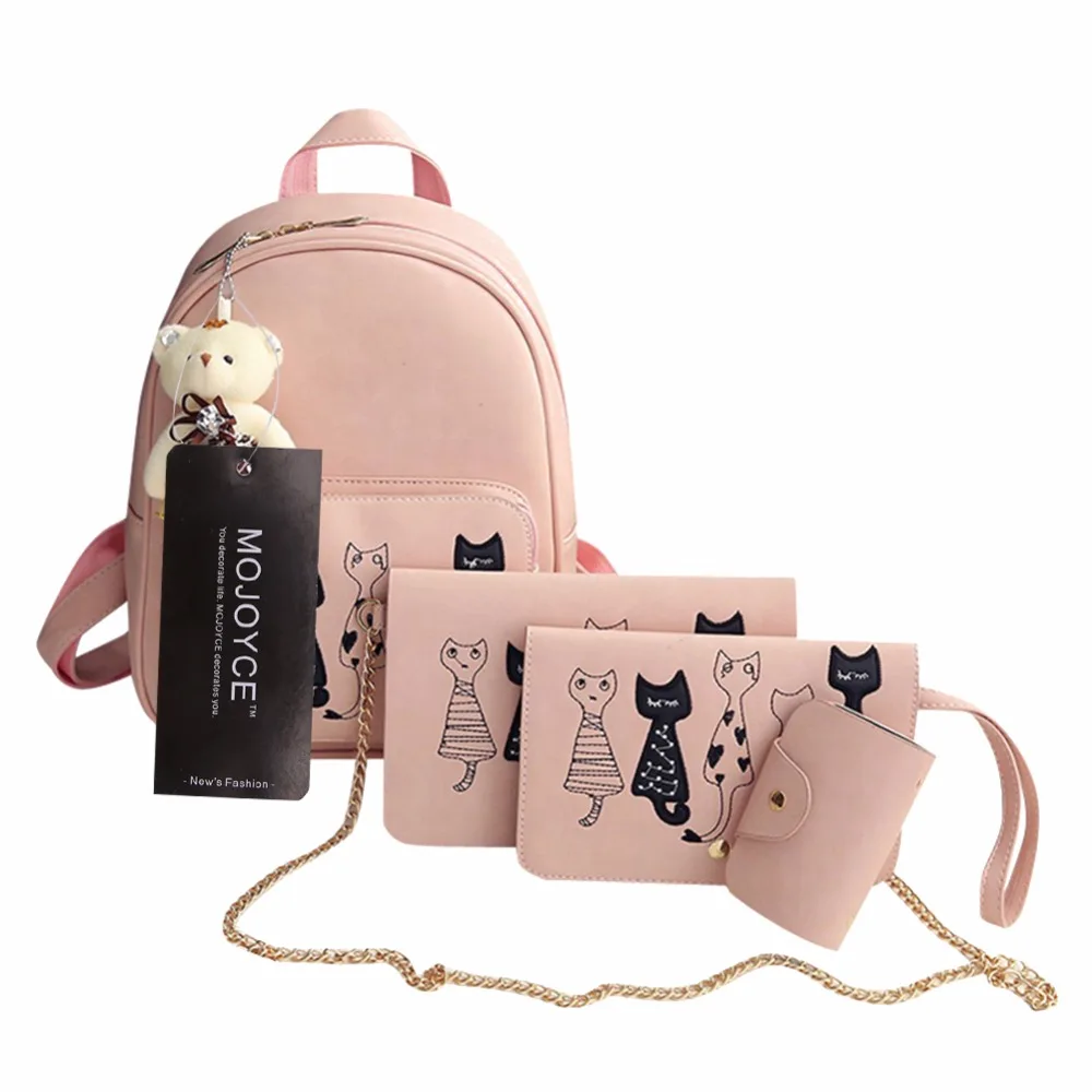 4 unids/set pequeñas mochilas escolares para niñas adolescentes negro Rosa PU cuero mujer Mochila bandolera monedero Mochila 4 unids/set pequeñas mochilas escolares para niñas adolescentes negro Rosa PU cuero mujer Mochila bandolera monedero Mochila