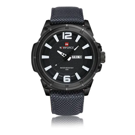 Люксовые брендовые военные часы Мужские кварцевые аналоговые часы кожаный холщовый ремешок часы мужские спортивные часы армейские Relogios Masculino - Цвет: Черный