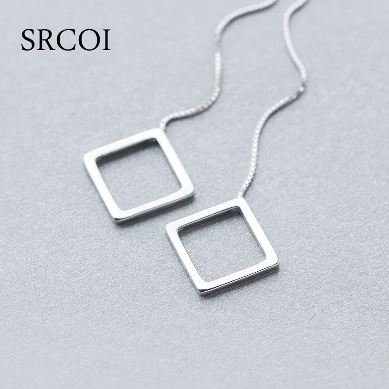 

2017 New Delicate Square Threader Earrings Drop 925 Sterling Silver Jewelry Chain Long Earrings Hypoallergenic For Women Jewelry