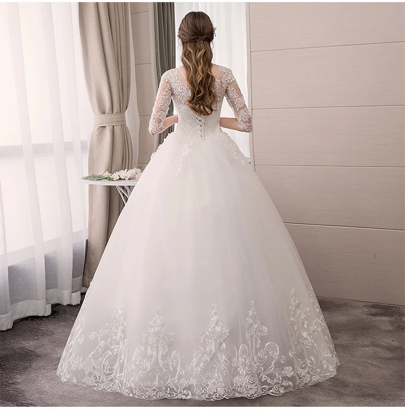 EZKUNTZA O Neck Half Sleeve Wedding Dress Fashion Slim Lace Embroidery Lace Up Plus Size Custom Made Wedding Gown Robe De Mariee ball gown wedding dress