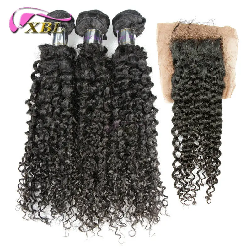 

XBL brazilian curly virgin hair with closure 3 bundles with closure silk base closure with bundles human hair weave with closure