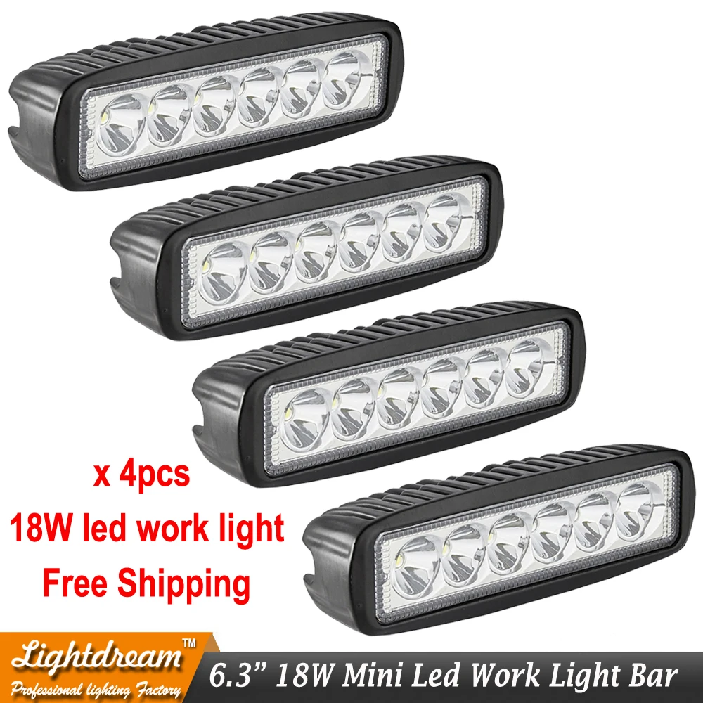 

4pcs 6 Inch 18W LED Work Light for Indicators Motorcycle Driving Offroad Boat Car Tractor Truck 4x4 SUV ATV 12V led offroad bar