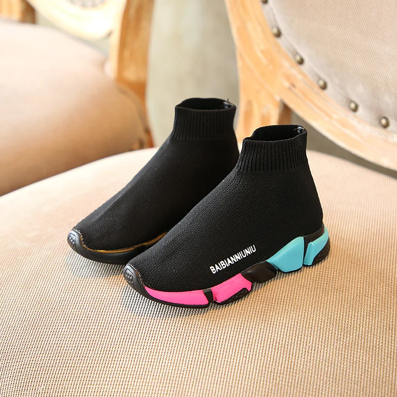 

BABAYA Breathable Mesh Girls Sneakers Letters Dot Print Slip-on Little Girls Casual Sock Shoes Children Kids Shoes 28028