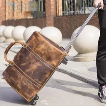 Travel tale Мужская Ретро ручной клади натуральная кожа салон троллейбуса Дорожная сумка на колесах с пластиковым каркасом