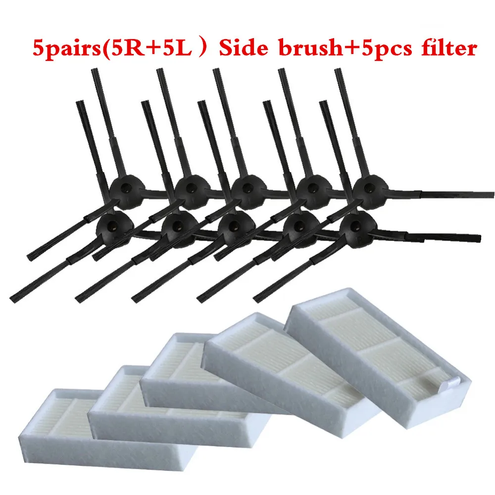

5 pairs(5R+5L) side Brush + 5pcs hepa Filter for panda x500 ECOVACS CR120 X600 540 CR130 GUTREND JOY90/FUN110