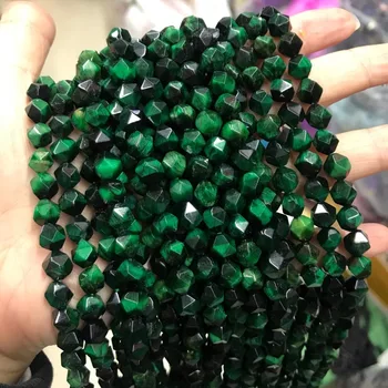 

Round Faceted Natural Green Tiger Eye Stone Beads Fit DIY Jewelry Making DIY 8mm Loose Big Section Angle Stone Beads