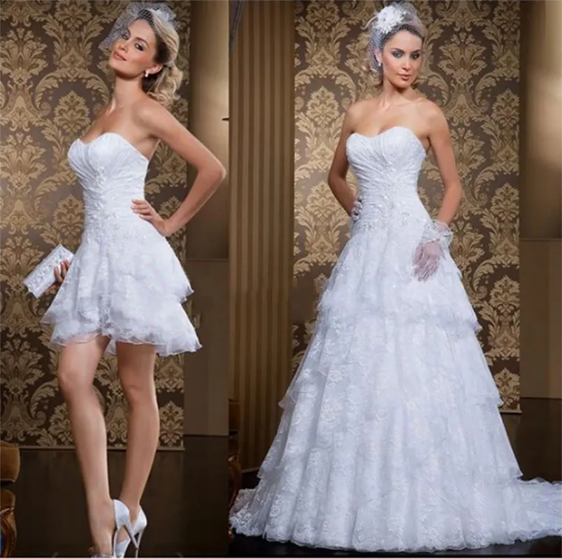 Vestido De Noiva Short and Long two pieces A line Beading Detachable font b Bridal b