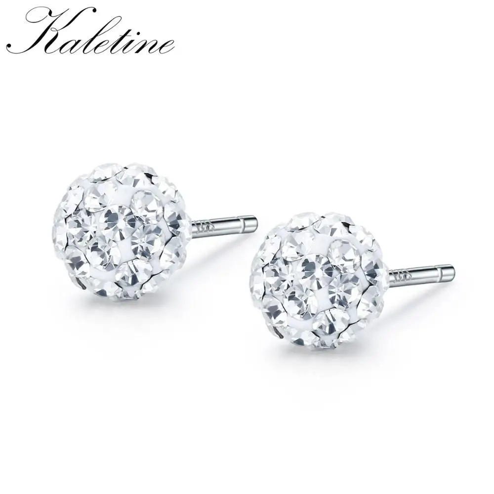 Kaletine 925 пробы серебряные серьги-гвоздики для женщин 6 мм Pave CZ Диско Шар корейские маленькие серьги детские ювелирные изделия KLTE013