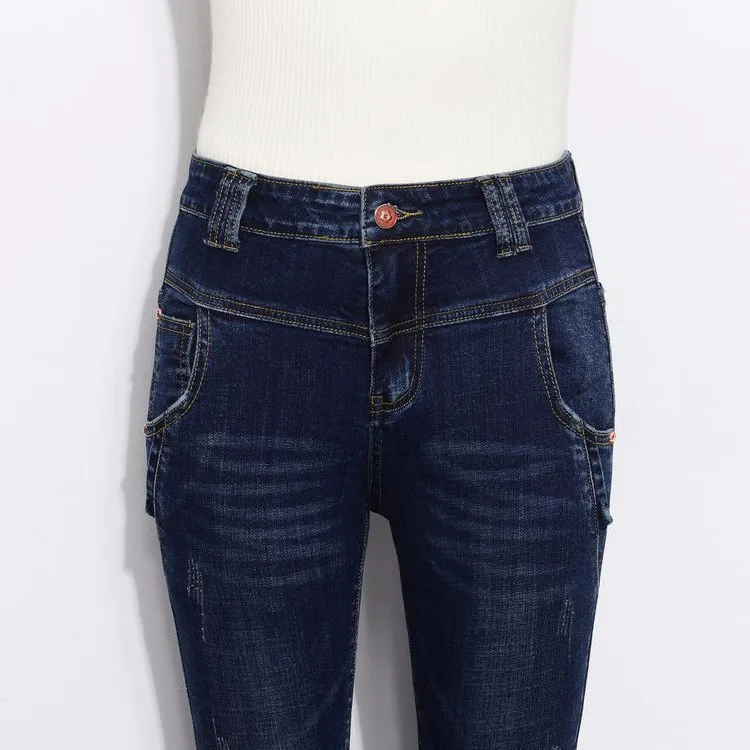Sokotoo/женские удлиненные джинсы больших размеров повседневные темно-синие Стрейчевые джинсовые расклешенные длинные штаны для Высоких девочек