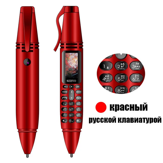 SERVO K07 ручка мини мобильный телефон 0,9" крошечный экран GSM двойная SIM камера Фонарик Bluetooth Dialer мобильные телефоны с записывающей ручкой - Цвет: Red Russian Button