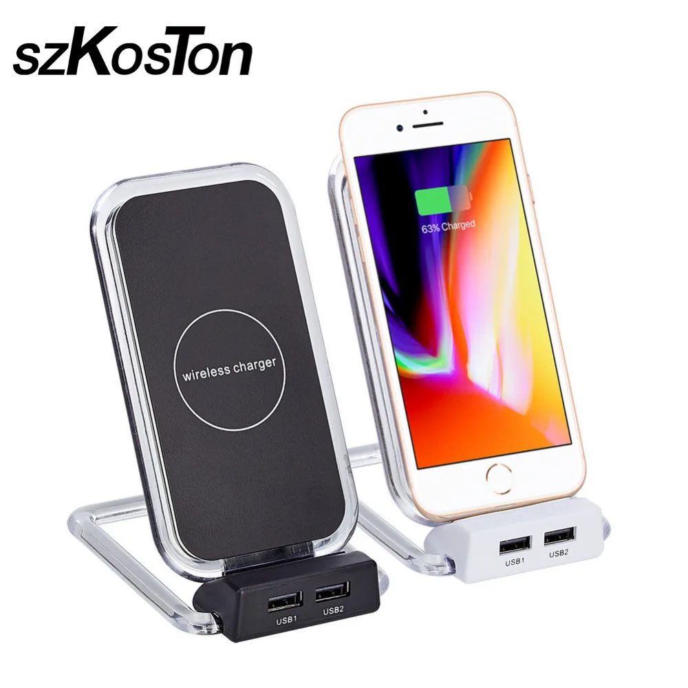 Qi Wireless Charger Stand Dual USB Wireless Charging Pad