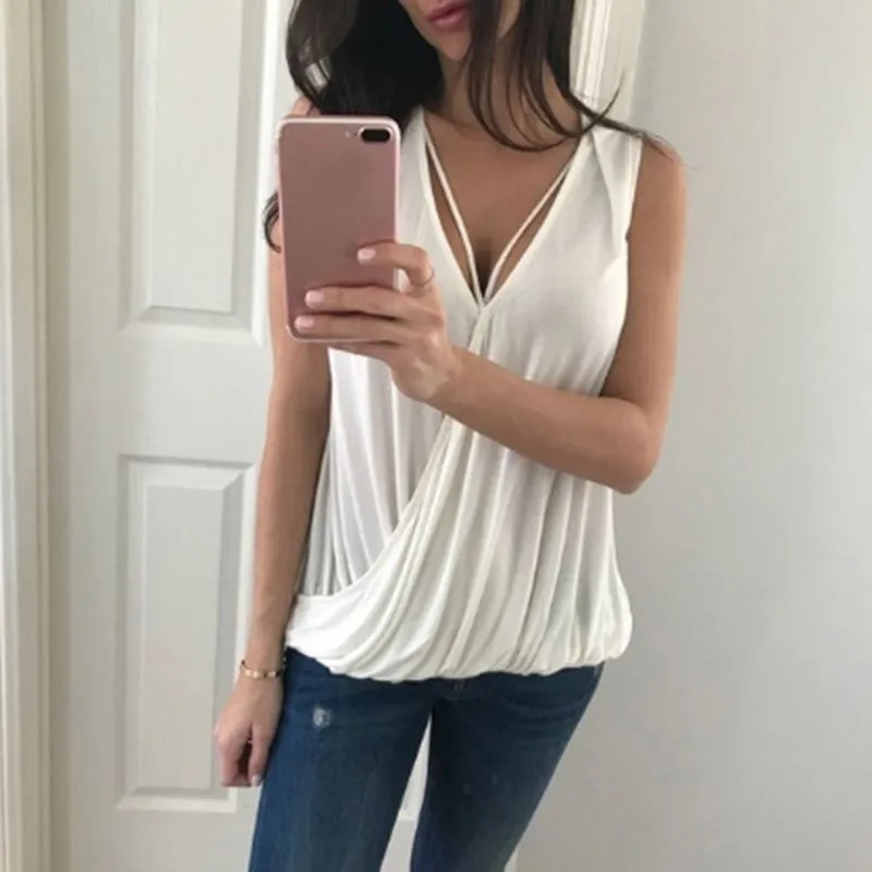 

Fashion Solid Color V-Neck T Shirt WomenTops Summer Casual Sleeveless Sexy Strap Y-Shaped Nightclub roupas feminina T-Shirt