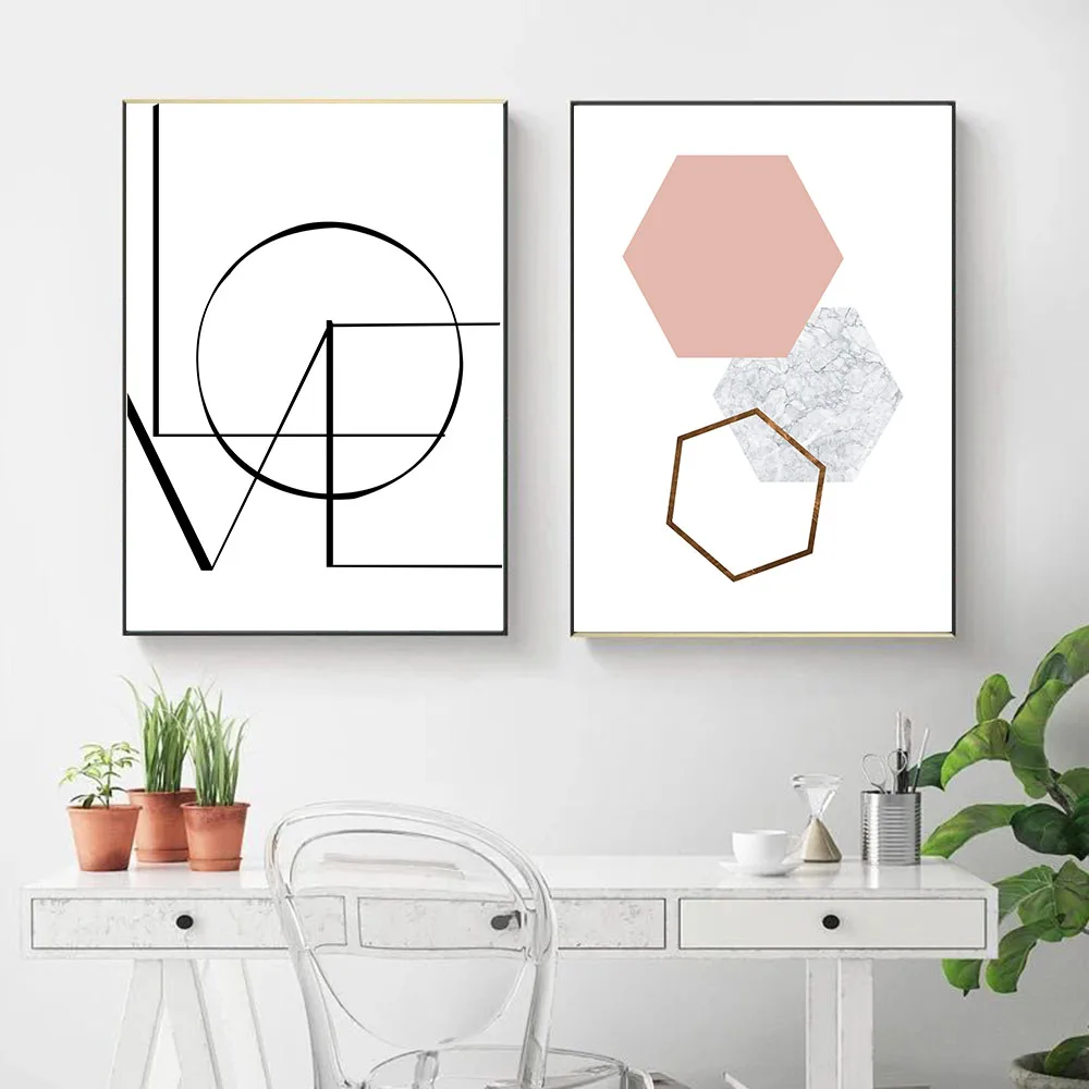 

Love Qutoe Geometric Abstract Wall Art Canvas Posters and Prints Scandinavian Style Painting Minimalist Nordic Decoraton