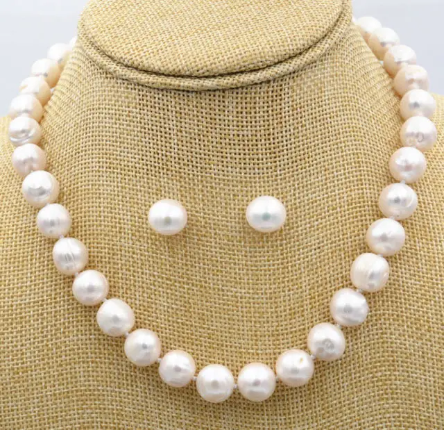 

FREE SHIPPING HOT sell new Style >>>> baroque 12-11mm natural south seas white pearl necklace earrings