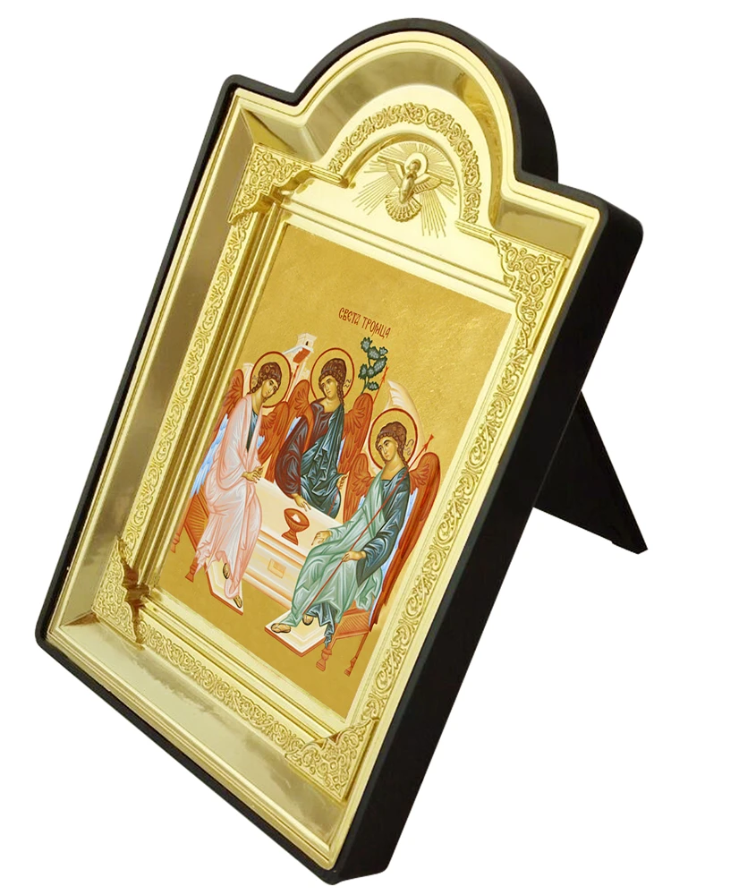 

Cheap Plastic Photo frame Bronzing Icon of the Holy Trinity Religious Portrat Home Decoration Christian Supplies Freeshiping