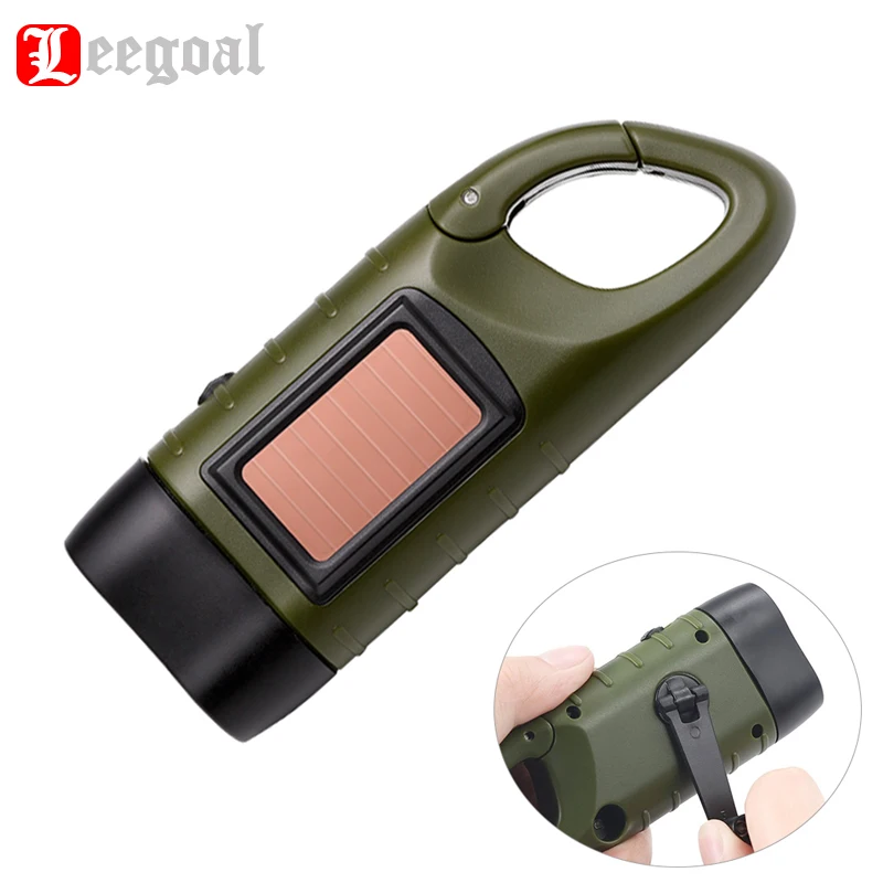 

Hand Crank Solar Powered Flashlight Emergency Rechargeable LED Flashlight Quick Snap Carbiner Dynamo Flashlight Torch for Trip