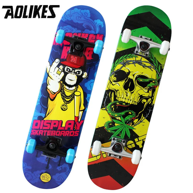 

Adult 31 inch Long Maple Four Wheel Skate Board AOLIKES Brand Double Alice Highway Skateboard Cruiser Cool Brush Street Board