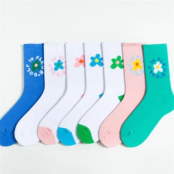 

New Sun Flower Women's Socks Fashion Cotton High Socks Long Funny Socks Female Harajuku Casual Socks Students Hosiery