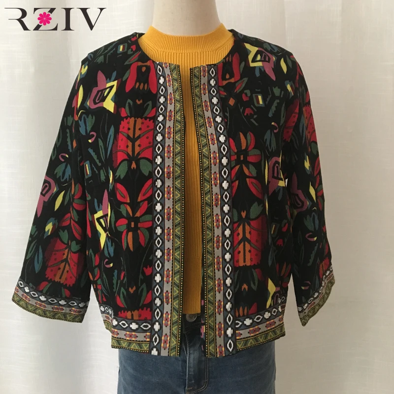 

RZIV Autumn Women's Jacket Casual Flower Print Embroidered Cardigan Jacket