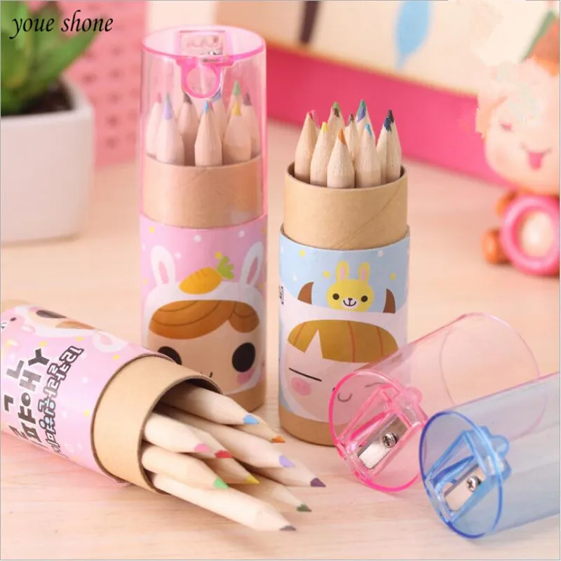 

12 colors Creative Cartoon Cute girl colored pencils watercolor Paintings pencil mini color pencil for School Children