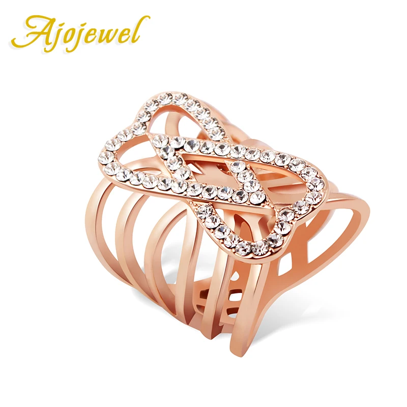

Ajojewel #7-9 Luxury Wedding Jewelry Austria Crystal & Czech Rhinestone Rose Gold Color Double Heart Ring Wedding Decoration