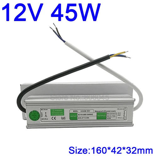 Водонепроницаемый IP67 Светодиодный драйвер переменного тока в постоянный 12 в 10 Вт 15 Вт 20 Вт 25 Вт 30 Вт 36 Вт 45 Вт 50 Вт 60 Вт 80 Вт 100 Вт 120 Вт 150 Вт источник питания для светодиодных лент светильник - Цвет: 12V 45W