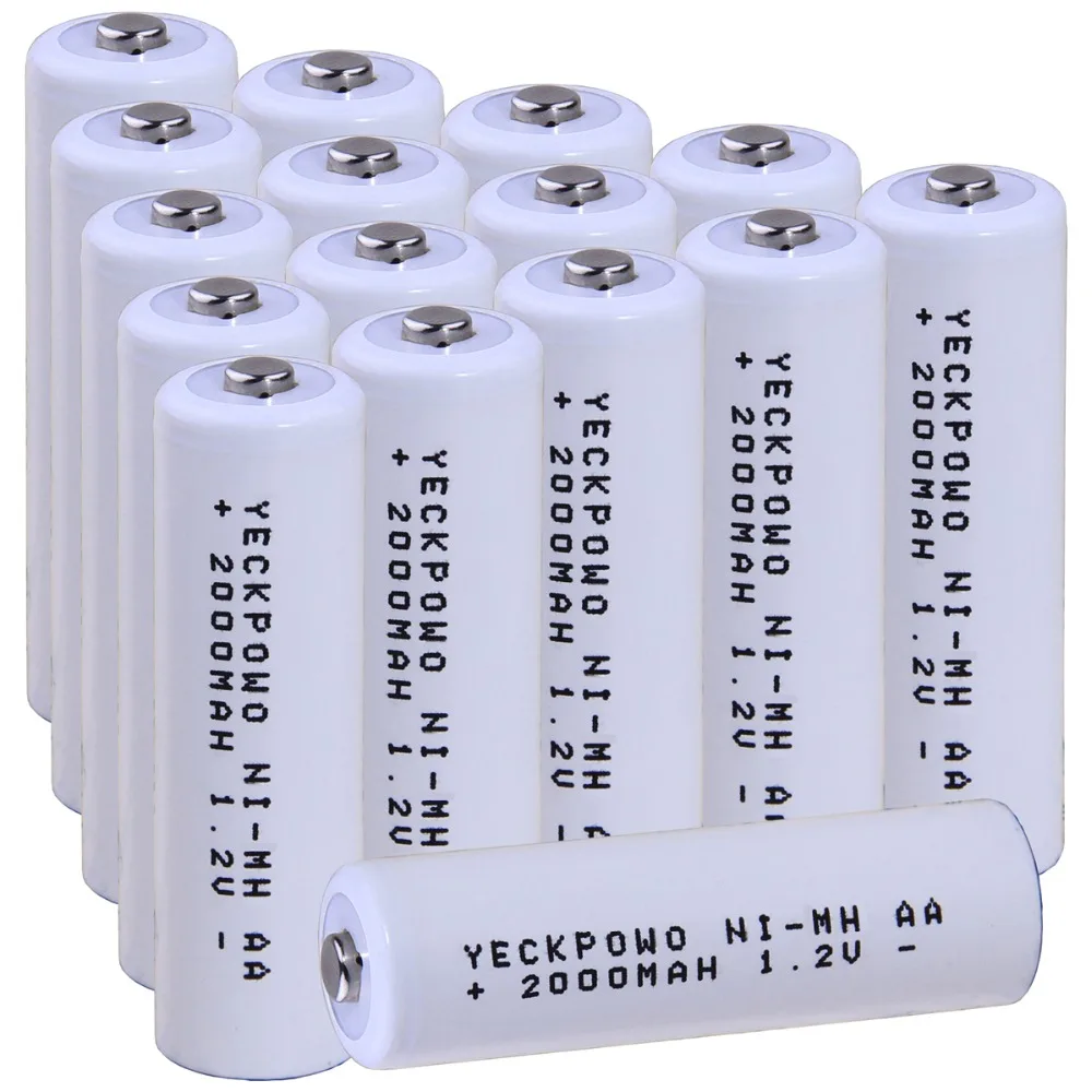 

Real capacity! 16 pcs AA 1.2V NIMH AA rechargeable battery 2000mah for camera razor toy remote control flashlight yeckpowo brand
