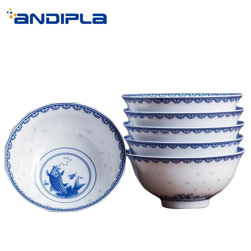 

4.5 Inch Jingdezhen Ramen Bowl Blue and White Porcelain Bone china Art Rice Bowls Soup Holder Kitchen Dinnerware Decor Crafts