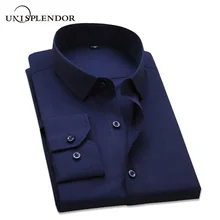 Большие размеры 4XL, брендовая мужская Однотонная рубашка, Новое поступление, Весенняя приталенная рубашка с длинным рукавом синего/розового/белого цвета, рубашки для мужчин YN567