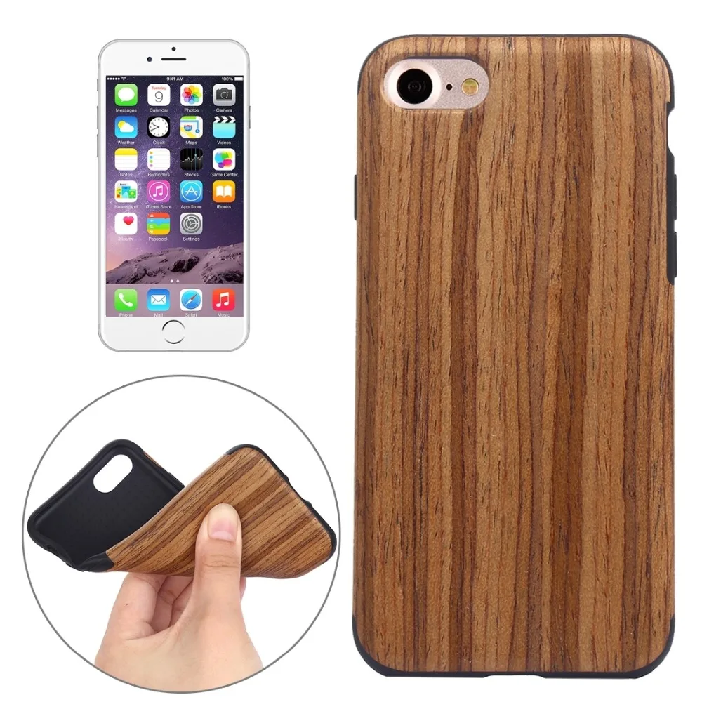 For iPhone 7 Teak Wood Grain Paste Skin Soft TPU Protective Case for Plus | Мобильные телефоны и аксессуары