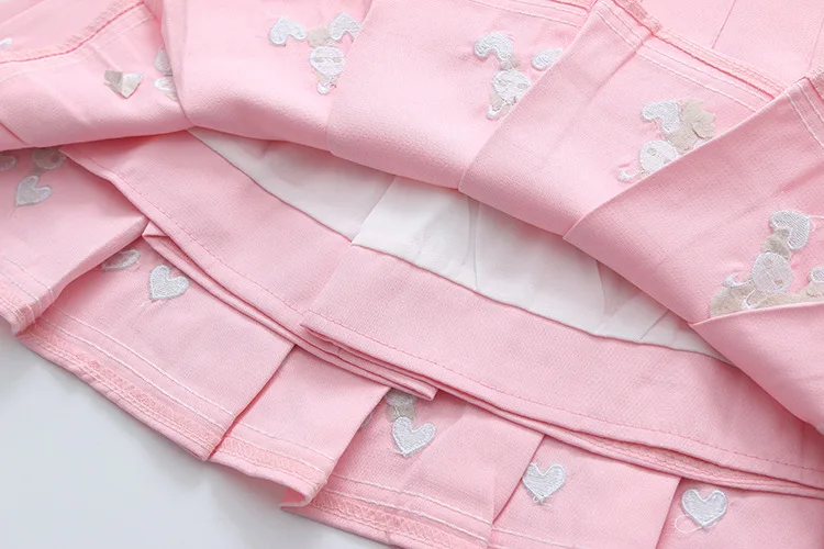 Японская свежая розовая Женская плиссированная юбка Лолиты с высокой талией, Подростковая Студенческая мини-юбка с вышивкой в виде сердца кролика для женщин