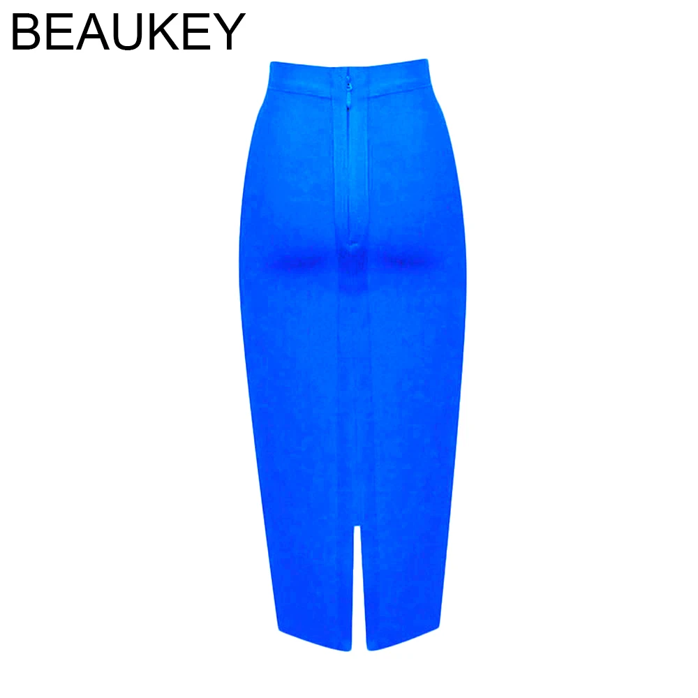 BEAUKEY, новая мода, до середины икры, черная юбка-карандаш, бандажная юбка, Осень-зима, облегающая юбка, Женская эластичная юбка с разрезом,, XL