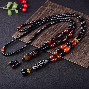 

Nine eye Dzi Bead Necklace Men Lady models stone Eye Beads Long Autumn Winter Sweater chain Simple Joker Accessories