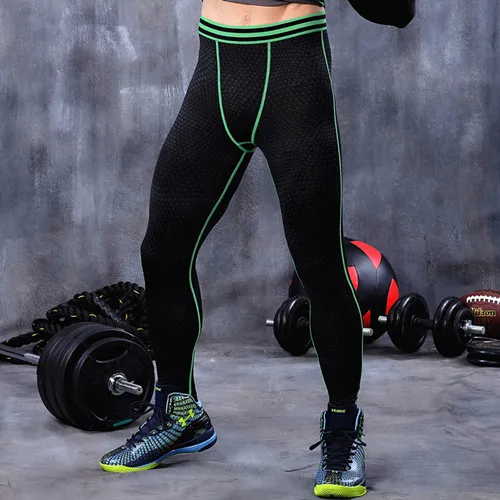 Мужская для спортзала тренировка фитнес плотно облегающие леггинсы брюки Нижняя потеря для тяжелой атлетики, бодибилдинга колготки телесного цвета брюки - Цвет: Black Green