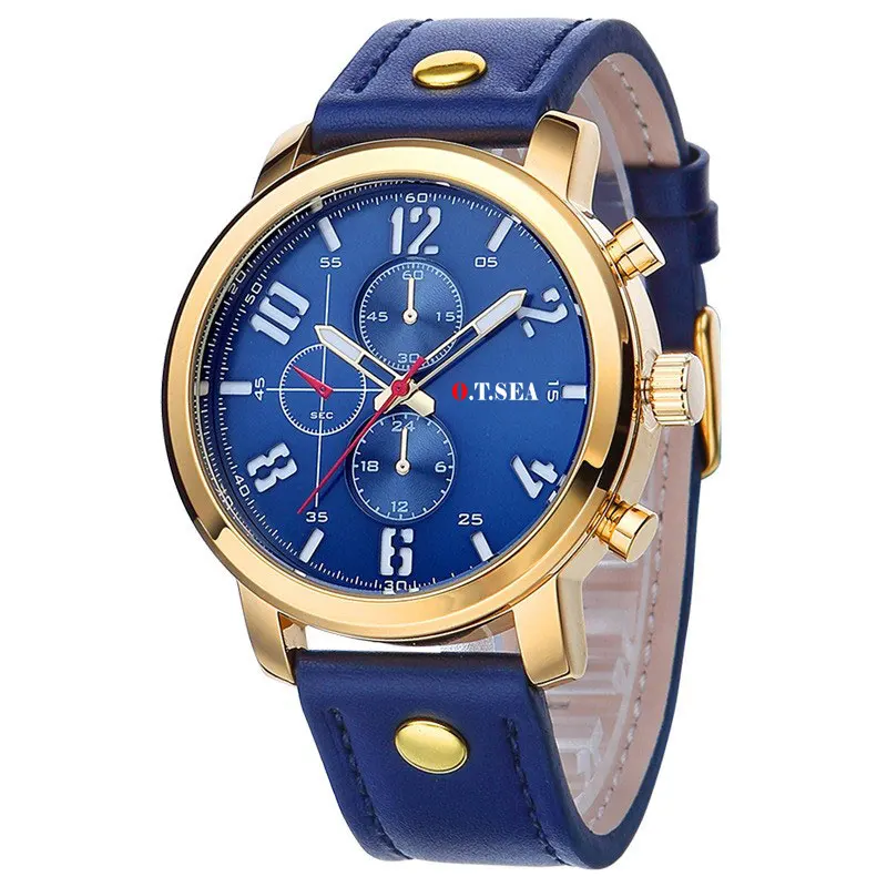Горячая Распродажа O. T. SEA Брендовые Часы из искусственной кожи Мужские Военные Спортивные кварцевые наручные часы Relogio Masculino 8192 - Цвет: blue