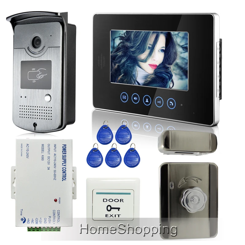 

FREE SHIPPING 7" Touch Screen Video Intercom Door Phone System + Waterproof RFID Doorbell Camera + Mute Electric Control Lock