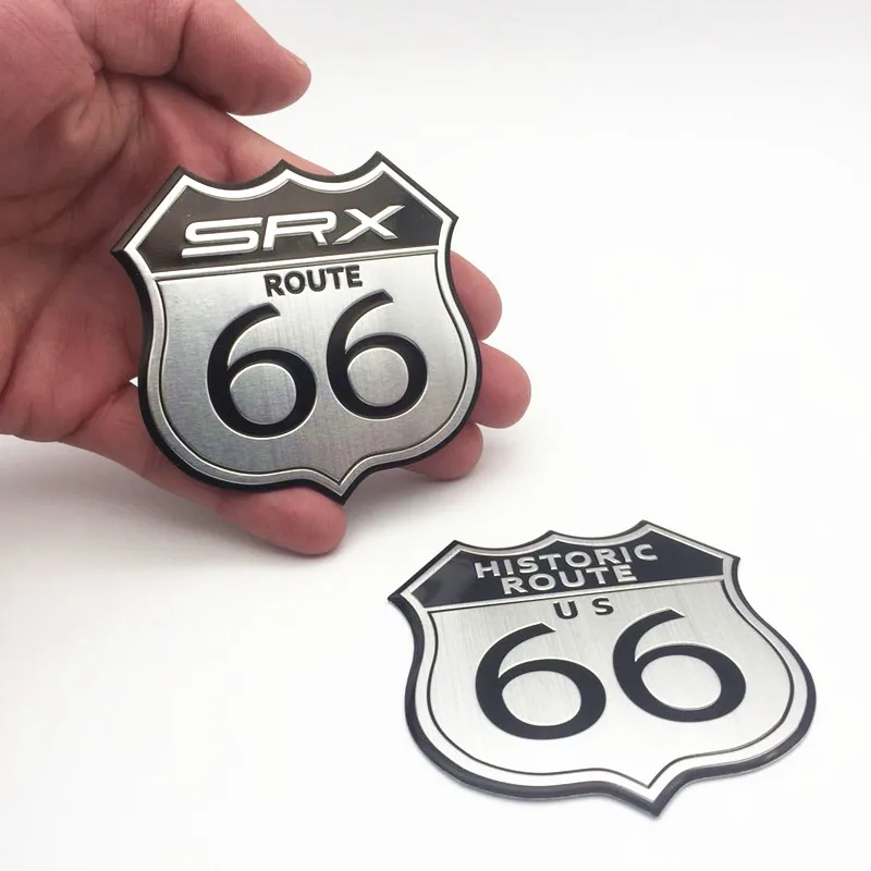 

7x7cm Car Sticker Styling America US the ROUTE 66 Road 3D Metal Logo Motorcycle Decal Body Laptop Cabinet For Cadillac SRX Ford