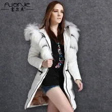 New Fashion Luxury Women Natural Raccoon Fur Coat Slim Long Woman Winter Thickening White Duck Jacket With Real Fur Collar A307