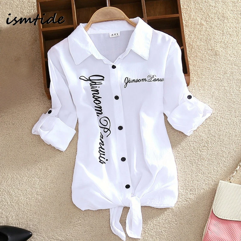 Vente Femmes Chemises Blanc Blouses Kimono D été Top Femmes Coton Chemises Manches Réglable longueur Tournent Vers Le Bas Casual Impression Cardigan