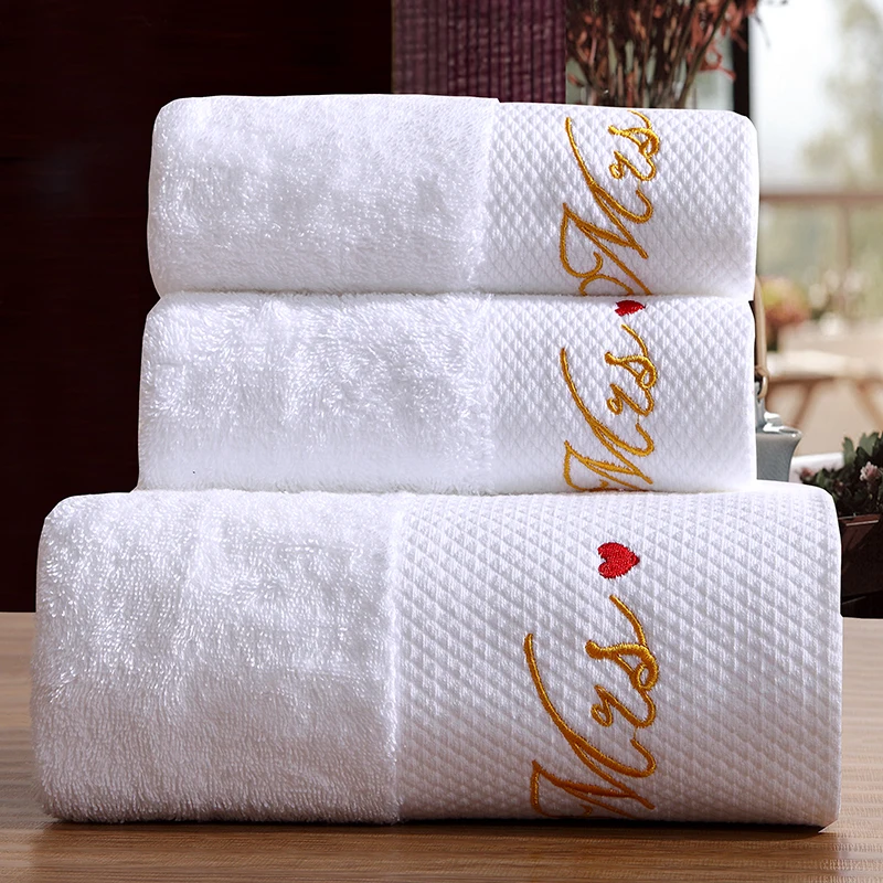 600 г вышитая Корона комплект хлопчатобумажной ткани пляжные полотенца банные полотенце для взрослых белый отель супер абсорбирующие аксессуары для ванной комнаты 3 шт