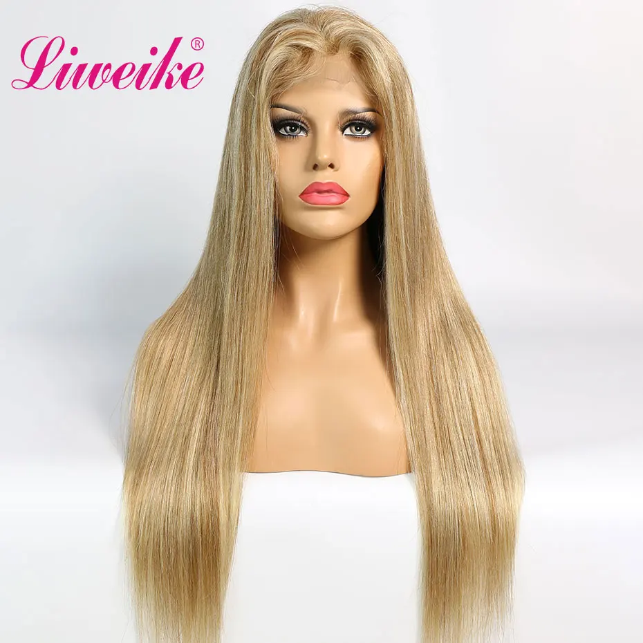 Liweike цвет P8/613 прямые 4*4 закрытие кружева парик 100% Remy человеческие волосы шитья