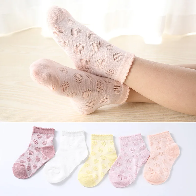 

5Pairs/lot Baby Socks Summer Mesh Thin Boy's Socks for Children Girls Heart Cotton Kids Toddler Socks Baby Clothes Accessories