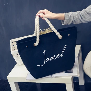

4PCS / LOT Shopping Bag Women Handbags Canvas Printed Letters Handbag Shoulder Bag Thick Rope Canvas Lady Bag
